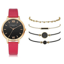 Carregar imagem no visualizador da galeria, Watch 5Pcs Set Women Quartz Wristwatch Leather Bracelet