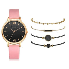 Carregar imagem no visualizador da galeria, Watch 5Pcs Set Women Quartz Wristwatch Leather Bracelet