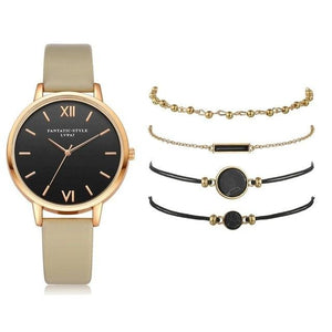 Watch 5Pcs Set Women Quartz Wristwatch Leather Bracelet