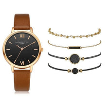 Carregar imagem no visualizador da galeria, Watch 5Pcs Set Women Quartz Wristwatch Leather Bracelet