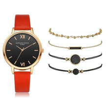 Carregar imagem no visualizador da galeria, Watch 5Pcs Set Women Quartz Wristwatch Leather Bracelet