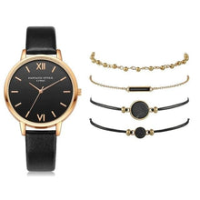 Charger l&#39;image dans la galerie, Watch 5Pcs Set Women Quartz Wristwatch Leather Bracelet
