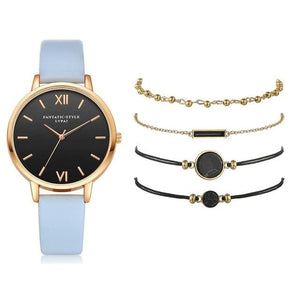 Watch 5Pcs Set Women Quartz Wristwatch Leather Bracelet